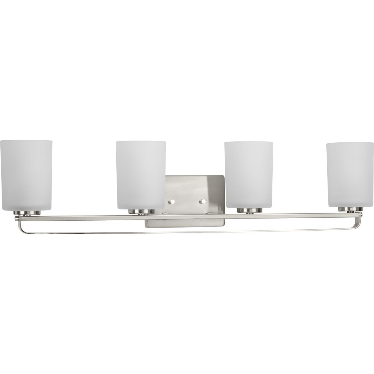 PROGRESS LIGHTING P300344-009 Brushed Nickel League Collection Four-Light Brushed Nickel and Etched Glass Modern Farmhouse Bath Vanity Light