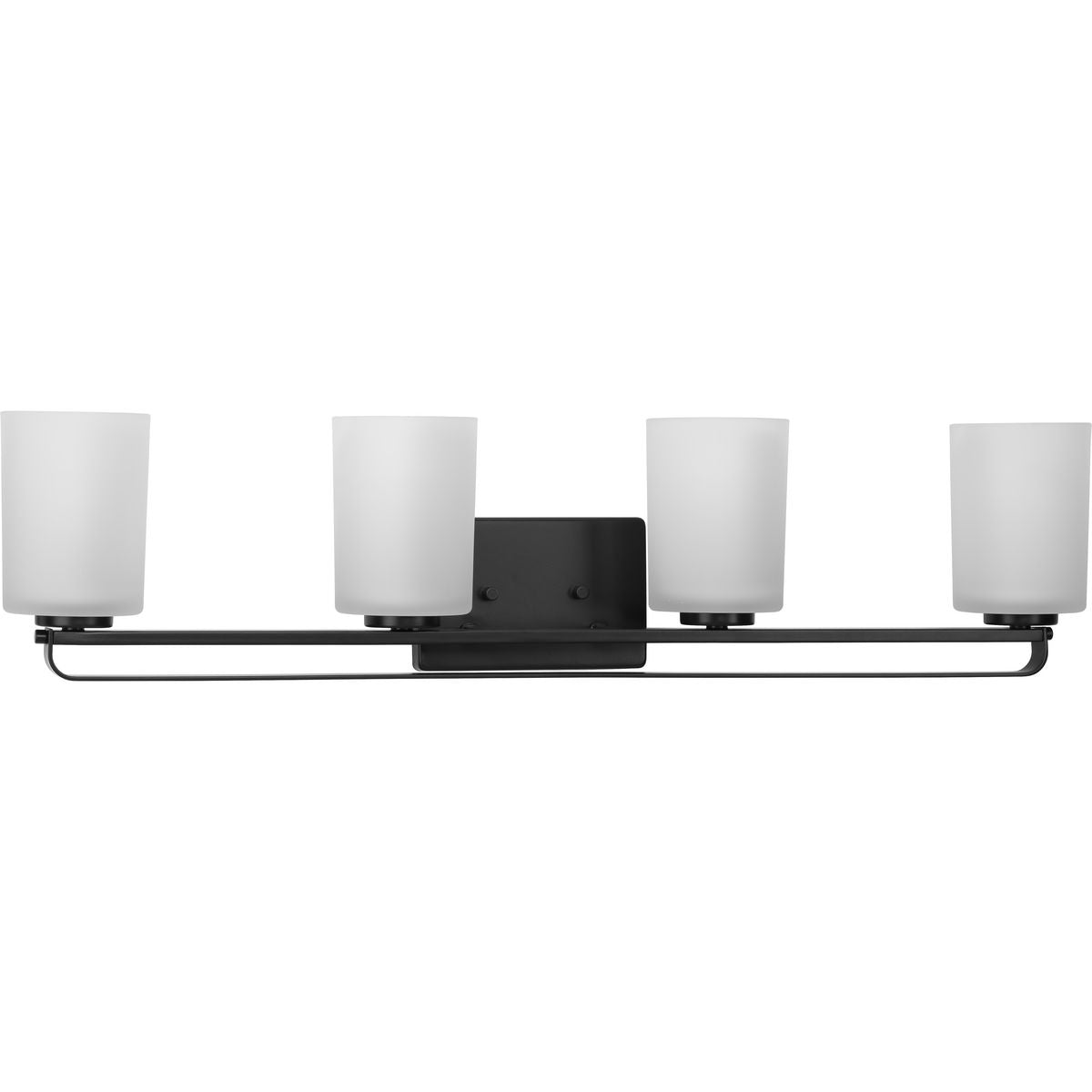 PROGRESS LIGHTING P300344-31M Matte Black League Collection Four-Light Matte Black and Etched Glass Modern Farmhouse Bath Vanity Light
