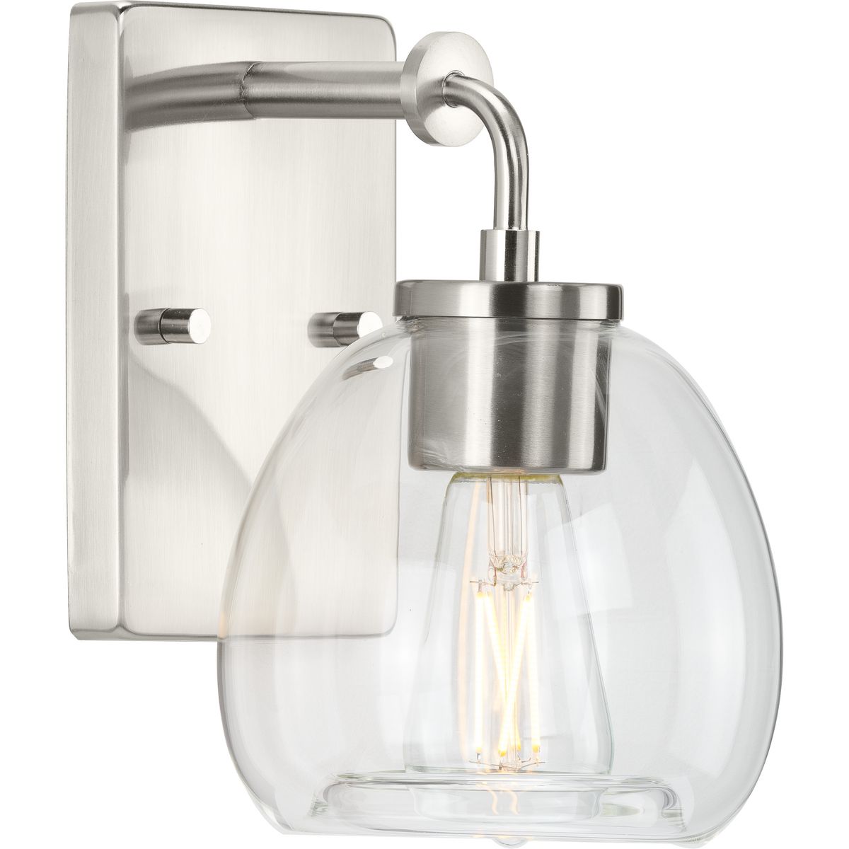 PROGRESS LIGHTING P300345-009 Brushed Nickel Caisson Collection One-Light Brushed Nickel Clear Glass Urban Industrial Bath Vanity Light
