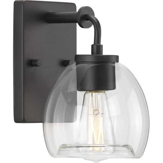 PROGRESS LIGHTING P300345-143 Graphite Caisson Collection One-Light Graphite Clear Glass Urban Industrial Bath Vanity Light