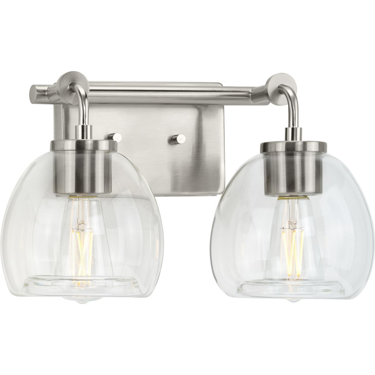 PROGRESS LIGHTING P300346-009 Brushed Nickel Caisson Collection Two-Light Brushed Nickel Clear Glass Urban Industrial Bath Vanity Light