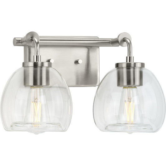 PROGRESS LIGHTING P300346-009 Brushed Nickel Caisson Collection Two-Light Brushed Nickel Clear Glass Urban Industrial Bath Vanity Light