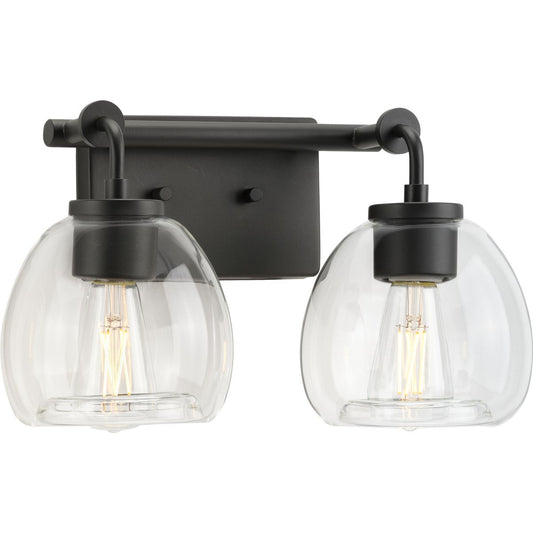 PROGRESS LIGHTING P300346-143 Graphite Caisson Collection Two-Light Graphite Clear Glass Urban Industrial Bath Vanity Light