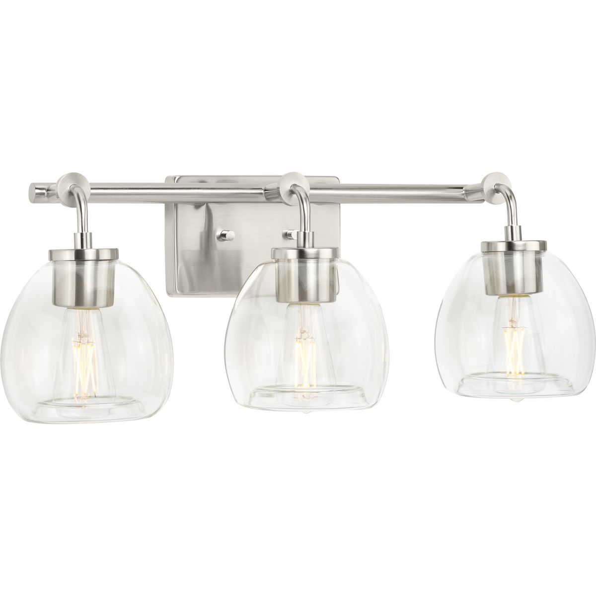 PROGRESS LIGHTING P300347-009 Brushed Nickel Caisson Collection Three-Light Brushed Nickel Clear Glass Urban Industrial Bath Vanity Light
