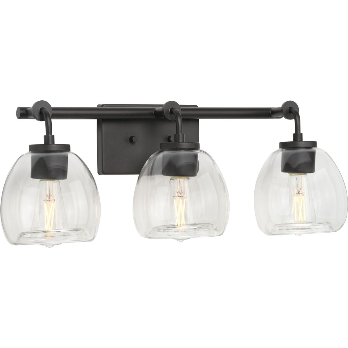 PROGRESS LIGHTING P300347-143 Graphite Caisson Collection Three-Light Graphite Clear Glass Urban Industrial Bath Vanity Light