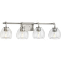 PROGRESS LIGHTING P300348-009 Brushed Nickel Caisson Collection Four-Light Brushed Nickel Clear Glass Urban Industrial Bath Vanity Light