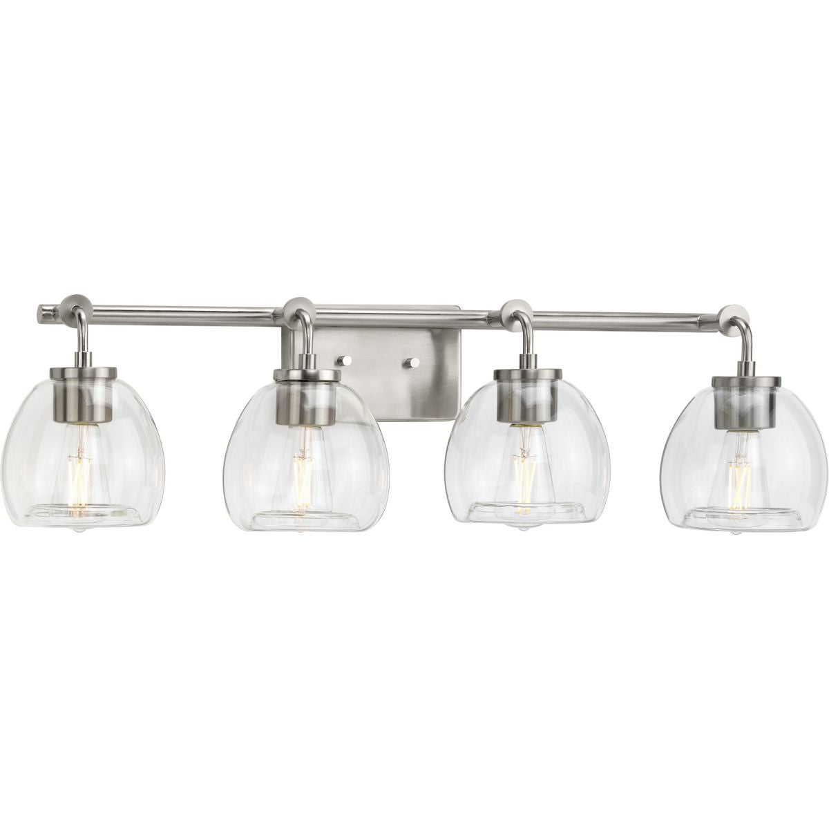PROGRESS LIGHTING P300348-009 Brushed Nickel Caisson Collection Four-Light Brushed Nickel Clear Glass Urban Industrial Bath Vanity Light
