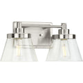 PROGRESS LIGHTING P300349-009 Brushed Nickel Hinton Collection Two-Light Brushed Nickel Clear Seeded Glass Farmhouse Bath Vanity Light