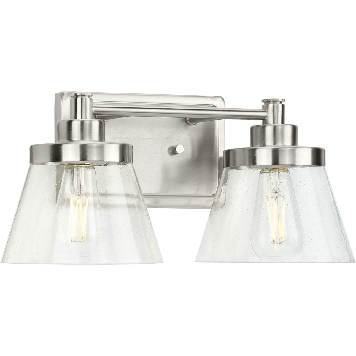 PROGRESS LIGHTING P300349-009 Brushed Nickel Hinton Collection Two-Light Brushed Nickel Clear Seeded Glass Farmhouse Bath Vanity Light