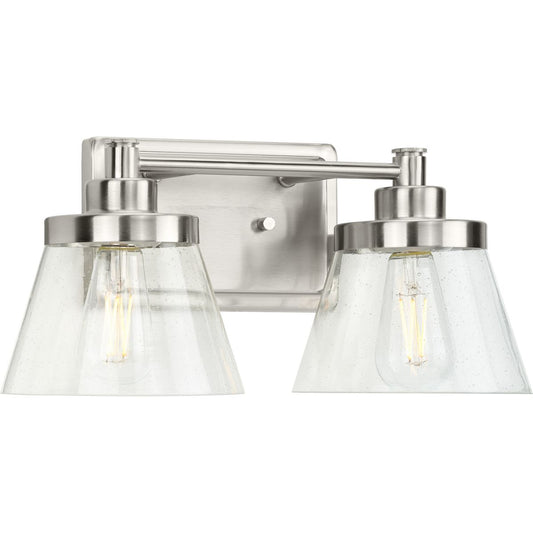 PROGRESS LIGHTING P300349-009 Brushed Nickel Hinton Collection Two-Light Brushed Nickel Clear Seeded Glass Farmhouse Bath Vanity Light