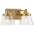 PROGRESS LIGHTING P300349-163 Vintage Brass Hinton Collection Two-Light Vintage Brass Clear Seeded Glass Farmhouse Bath Vanity Light