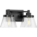 PROGRESS LIGHTING P300349-31M Matte Black Hinton Collection Two-Light Matte Black Clear Seeded Glass Farmhouse Bath Vanity Light