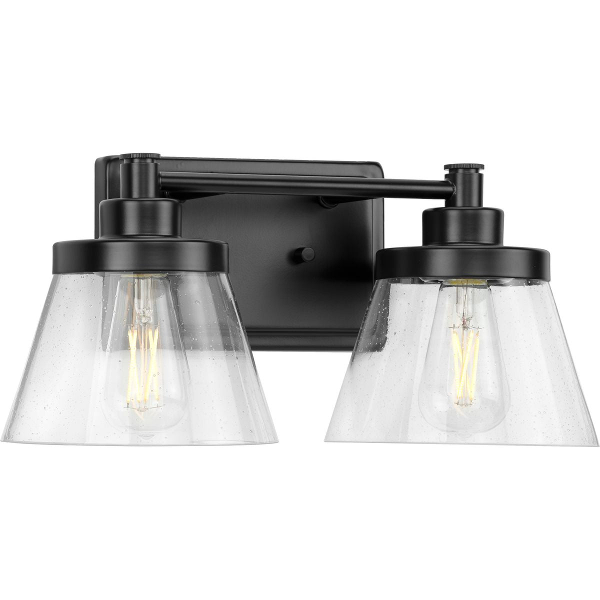 PROGRESS LIGHTING P300349-31M Matte Black Hinton Collection Two-Light Matte Black Clear Seeded Glass Farmhouse Bath Vanity Light
