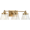 PROGRESS LIGHTING P300350-163 Vintage Brass Hinton Collection Three-Light Vintage Brass Clear Seeded Glass Farmhouse Bath Vanity Light