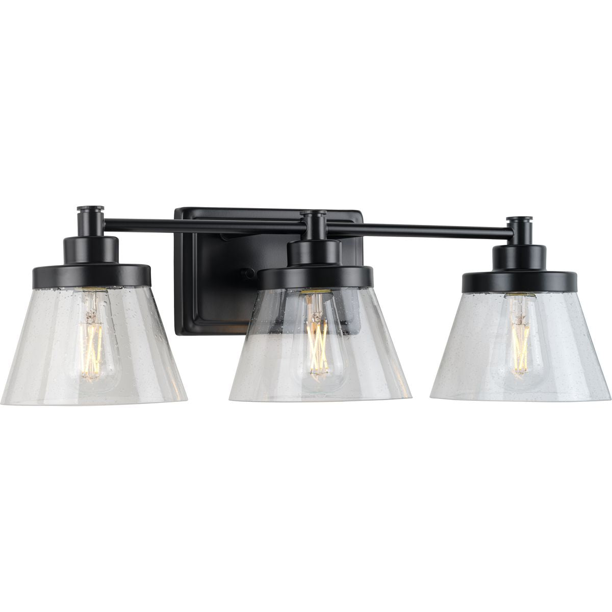 PROGRESS LIGHTING P300350-31M Matte Black Hinton Collection Three-Light Matte Black Clear Seeded Glass Farmhouse Bath Vanity Light