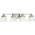 PROGRESS LIGHTING P300351-009 Brushed Nickel Hinton Collection Four-Light Brushed Nickel Clear Seeded Glass Farmhouse Bath Vanity Light