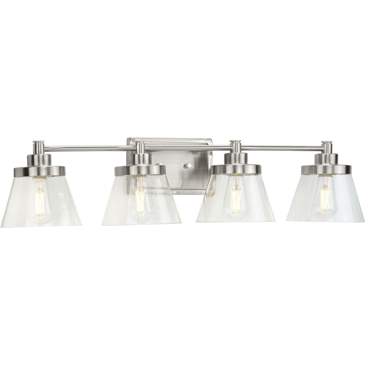 PROGRESS LIGHTING P300351-009 Brushed Nickel Hinton Collection Four-Light Brushed Nickel Clear Seeded Glass Farmhouse Bath Vanity Light