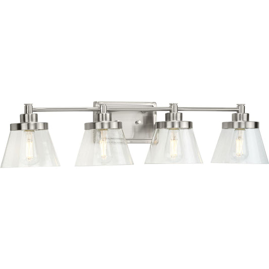 PROGRESS LIGHTING P300351-009 Brushed Nickel Hinton Collection Four-Light Brushed Nickel Clear Seeded Glass Farmhouse Bath Vanity Light