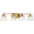 PROGRESS LIGHTING P300351-163 Vintage Brass Hinton Collection Four-Light Vintage Brass Clear Seeded Glass Farmhouse Bath Vanity Light