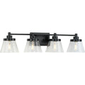 PROGRESS LIGHTING P300351-31M Matte Black Hinton Collection Four-Light Matte Black Clear Seeded Glass Farmhouse Bath Vanity Light