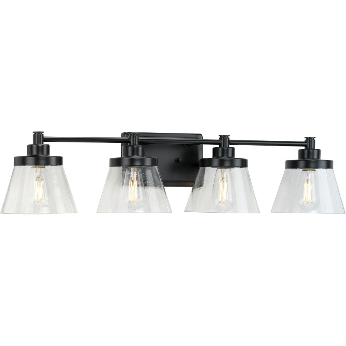 PROGRESS LIGHTING P300351-31M Matte Black Hinton Collection Four-Light Matte Black Clear Seeded Glass Farmhouse Bath Vanity Light