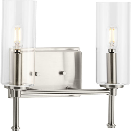 PROGRESS LIGHTING P300357-009 Brushed Nickel Elara Collection Two-Light New Traditional Brushed Nickel Clear Glass Bath Vanity Light