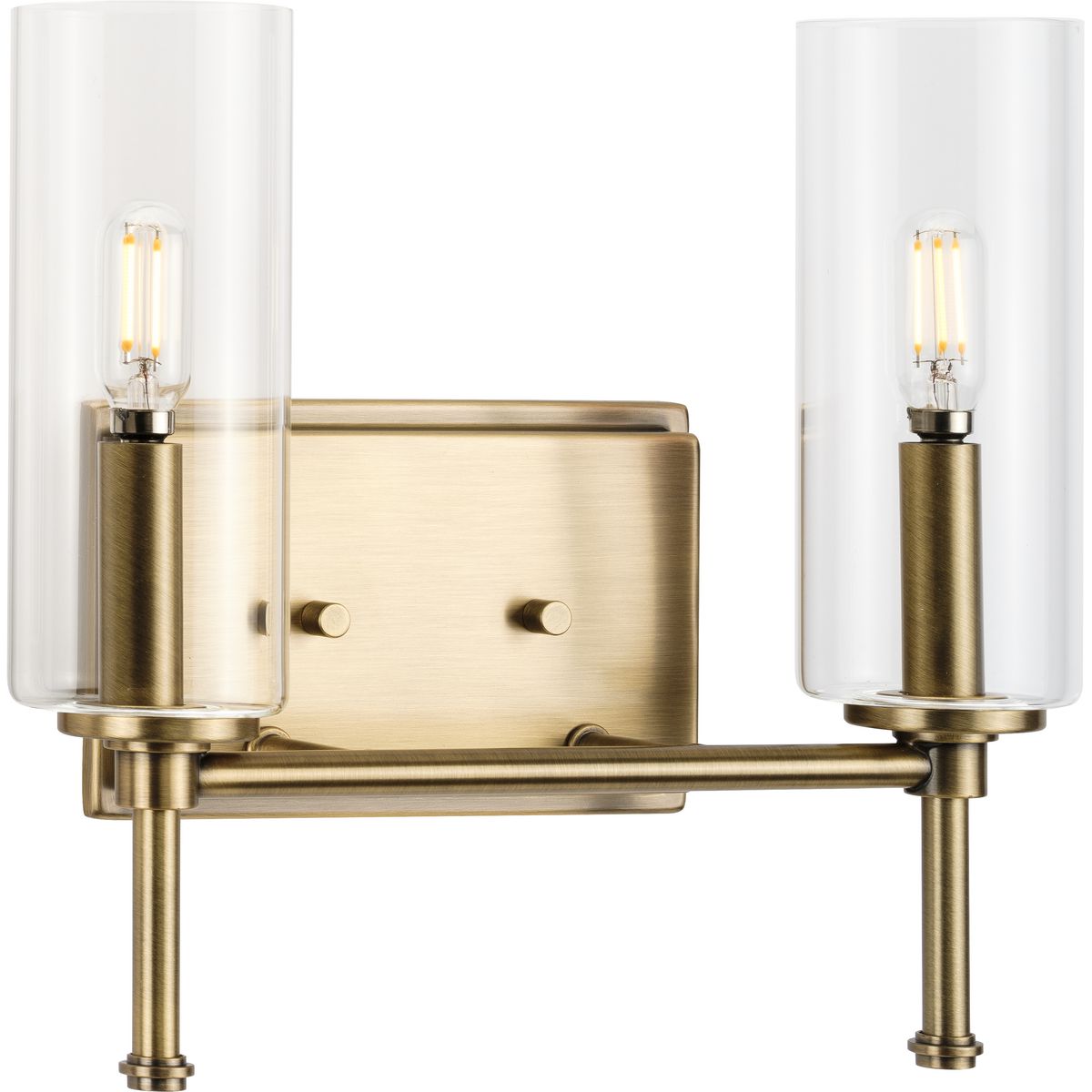 PROGRESS LIGHTING P300357-163 Vintage Brass Elara Collection Two-Light New Traditional Vintage Brass Clear Glass Bath Vanity Light