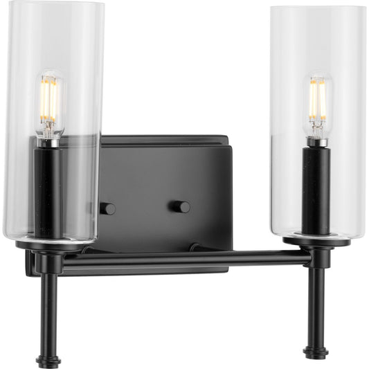 PROGRESS LIGHTING P300357-31M Matte Black Elara Collection Two-Light New Traditional Matte Black Clear Glass Bath Vanity Light