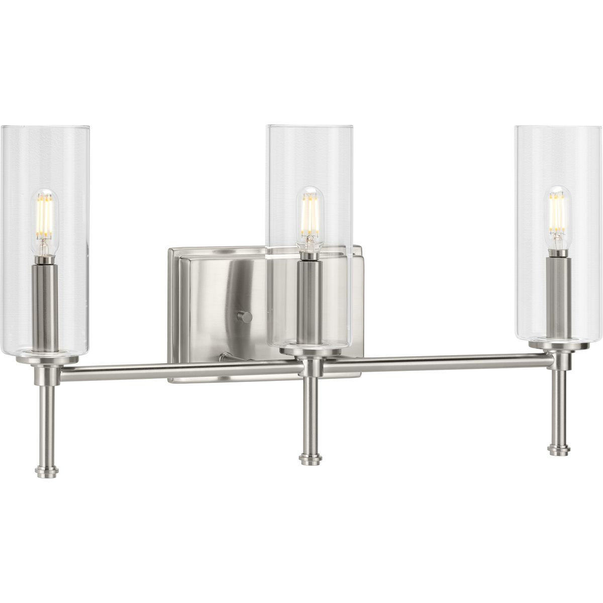 PROGRESS LIGHTING P300358-009 Brushed Nickel Elara Collection Three-Light Brushed Nickel Clear Glass New Traditional Bath Vanity Light