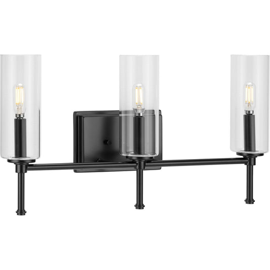PROGRESS LIGHTING P300358-31M Matte Black Elara Collection Three-Light Matte Black Clear Glass New Traditional Bath Vanity Light