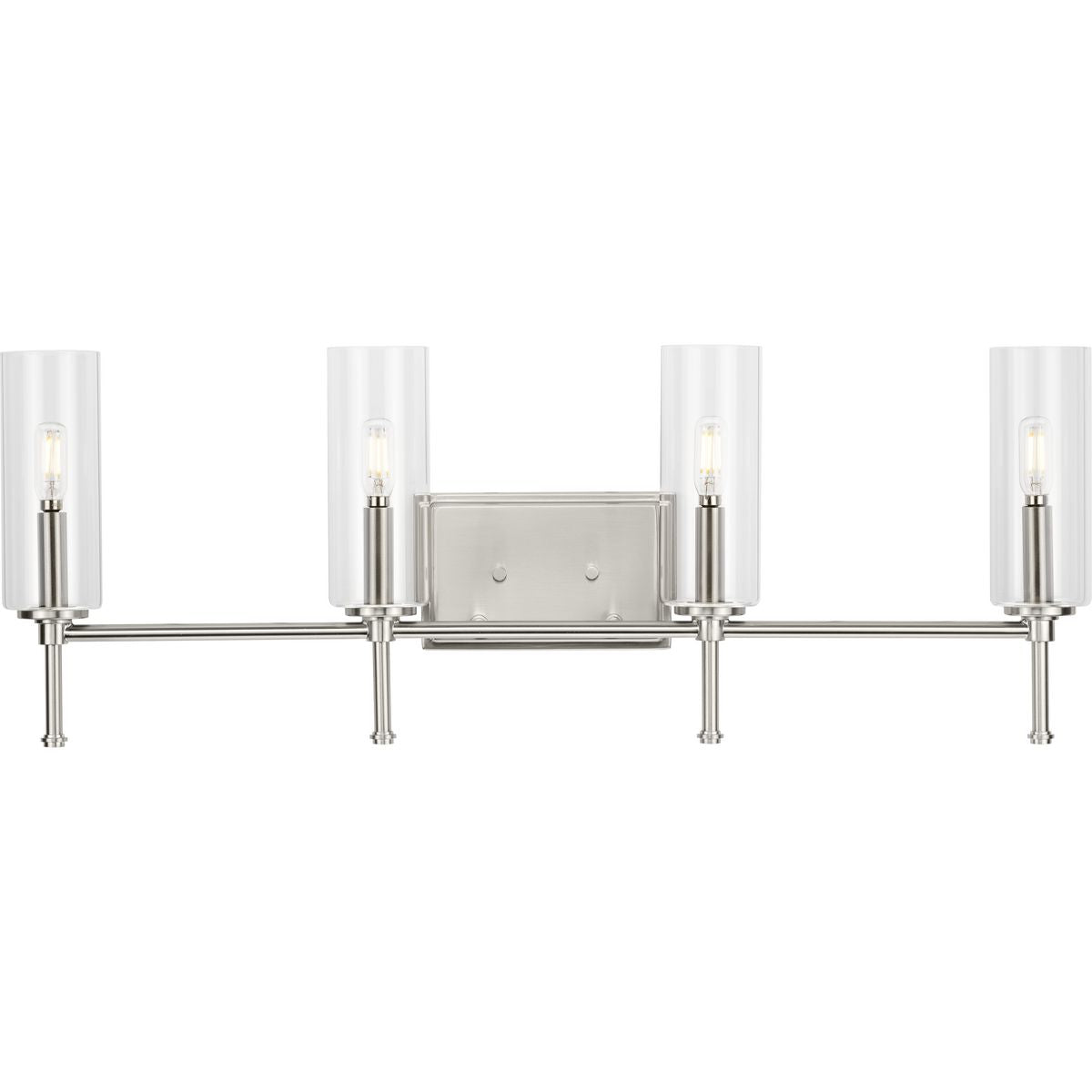 PROGRESS LIGHTING P300359-009 Brushed Nickel Elara Collection Four-Light New Traditional Brushed Nickel Clear Glass Bath Vanity Light