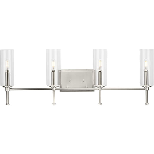 PROGRESS LIGHTING P300359-009 Brushed Nickel Elara Collection Four-Light New Traditional Brushed Nickel Clear Glass Bath Vanity Light