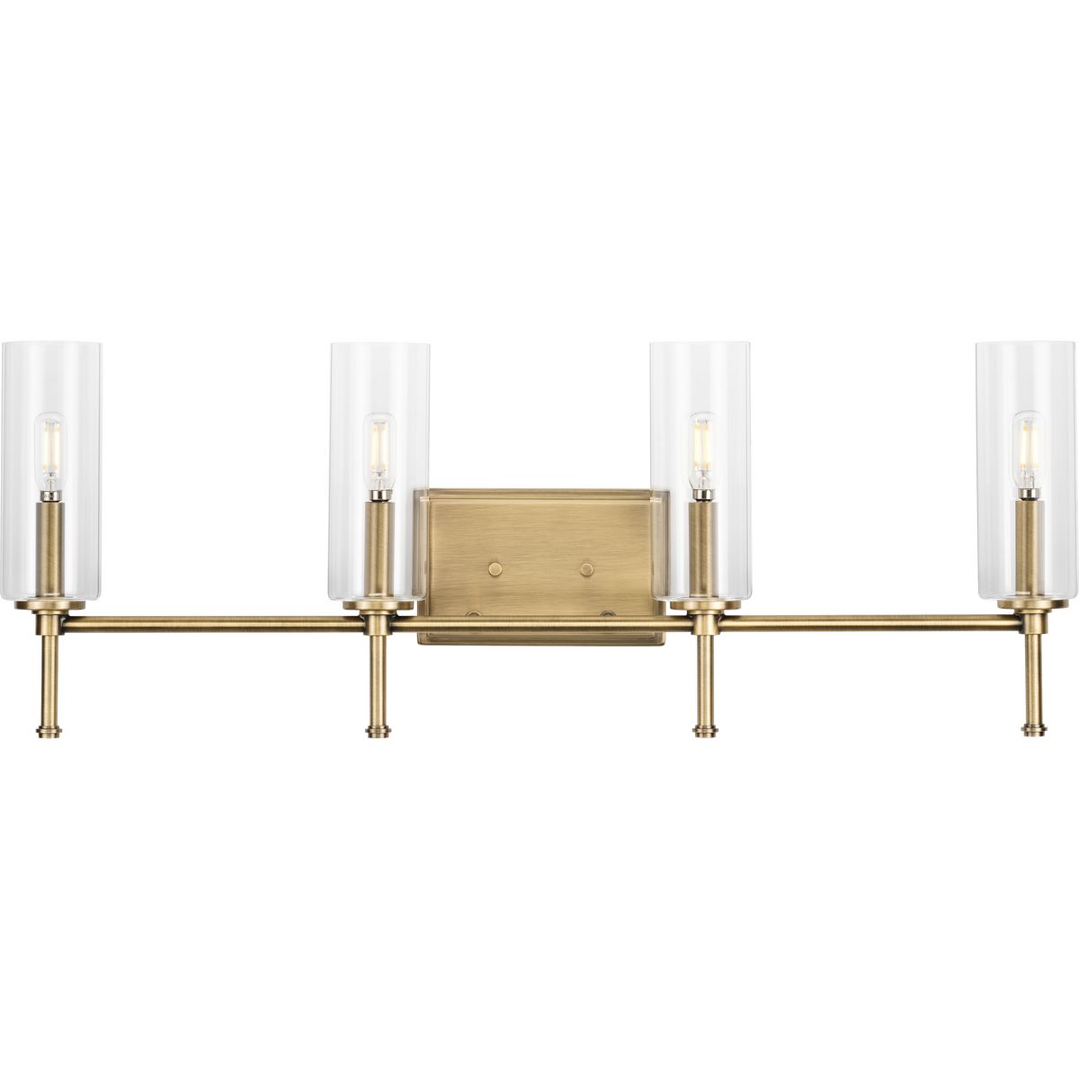 PROGRESS LIGHTING P300359-163 Vintage Brass Elara Collection Four-Light New Traditional Vintage Brass Clear Glass Bath Vanity Light