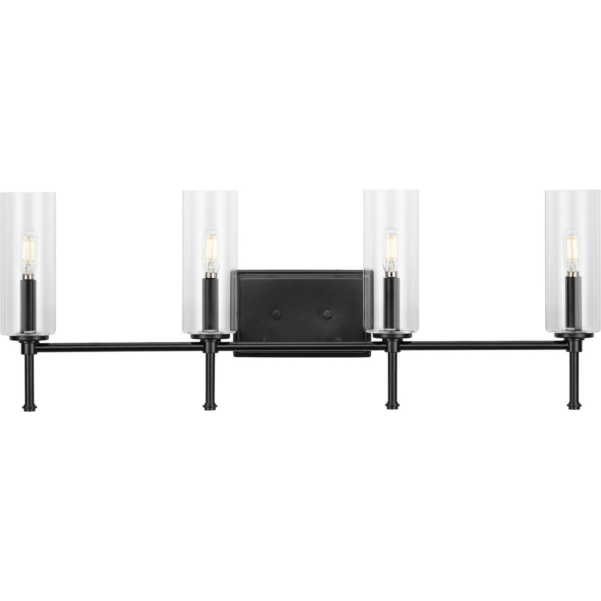 PROGRESS LIGHTING P300359-31M Matte Black Elara Collection Four-Light New Traditional Matte Black Clear Glass Bath Vanity Light