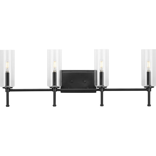 PROGRESS LIGHTING P300359-31M Matte Black Elara Collection Four-Light New Traditional Matte Black Clear Glass Bath Vanity Light