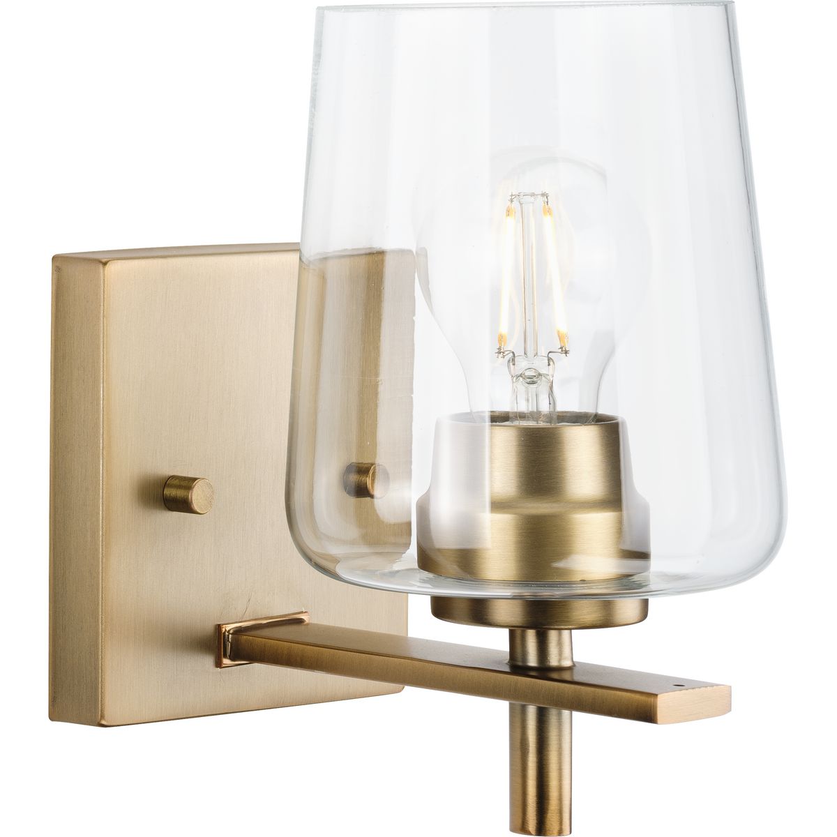 PROGRESS LIGHTING P300360-163 Vintage Brass Calais Collection One-Light New Traditional Vintage Brass Clear Glass Bath Vanity Light