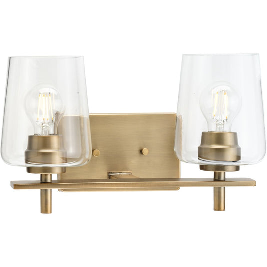 PROGRESS LIGHTING P300361-163 Vintage Brass Calais Collection Two-Light New Traditional Vintage Brass Clear Glass Bath Vanity Light
