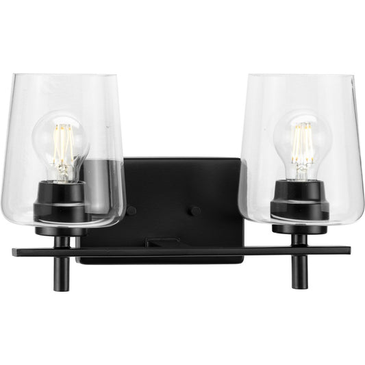 PROGRESS LIGHTING P300361-31M Matte Black Calais Collection Two-Light New Traditional Matte Black Clear Glass Bath Vanity Light