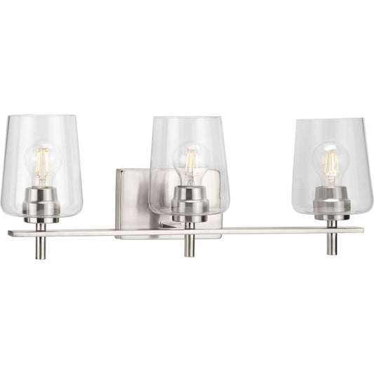 PROGRESS LIGHTING P300362-009 Brushed Nickel Calais Collection Three-Light Brushed Nickel Clear Glass New Traditional Bath Vanity Light