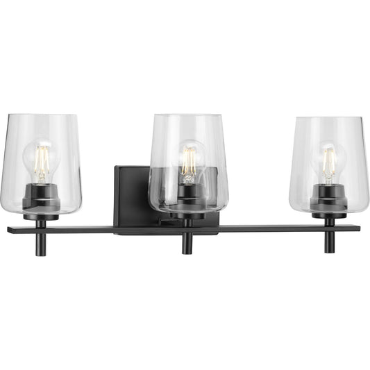 PROGRESS LIGHTING P300362-31M Matte Black Calais Collection Three-Light Matte Black Clear Glass New Traditional Bath Vanity Light