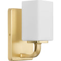 PROGRESS LIGHTING P300368-012 Satin Brass Cowan Collection One-Light Modern Satin Brass Etched Opal Glass Bath Vanity Light