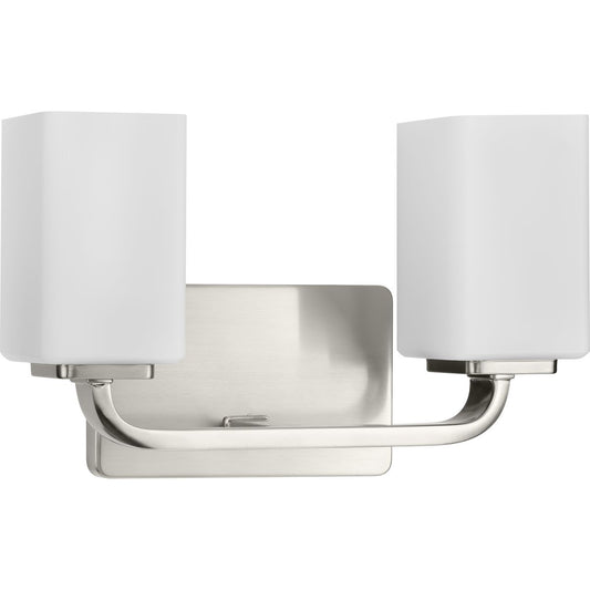 PROGRESS LIGHTING P300369-009 Brushed Nickel Cowan Collection Two-Light Modern Brushed Nickel Etched Opal Glass Bath Vanity Light