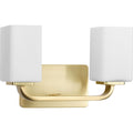 PROGRESS LIGHTING P300369-012 Satin Brass Cowan Collection Two-Light Modern Satin Brass Etched Opal Glass Bath Vanity Light