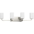 PROGRESS LIGHTING P300371-009 Brushed Nickel Cowan Collection Four-Light Modern Brushed Nickel Etched Opal Glass Bath Vanity Light