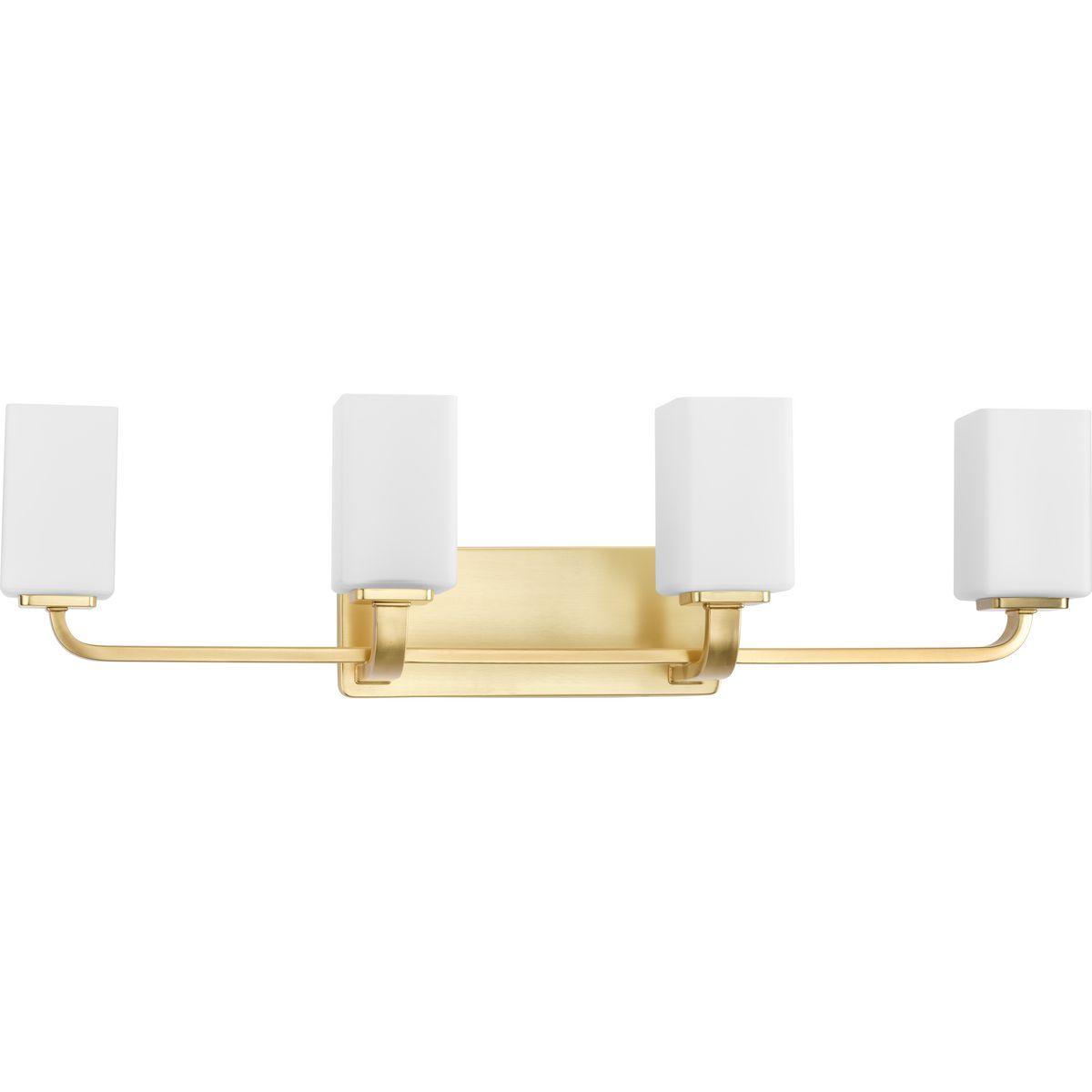 PROGRESS LIGHTING P300371-012 Satin Brass Cowan Collection Four-Light Modern Satin Brass Etched Opal Glass Bath Vanity Light