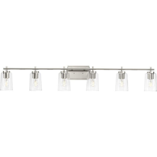 PROGRESS LIGHTING P300372-009 Brushed Nickel Adley Collection Six-Light New Traditional Brushed Nickel Clear Glass Bath Vanity Light