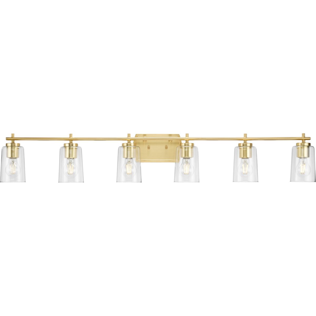 PROGRESS LIGHTING P300372-012 Satin Brass Adley Collection Six-Light New Traditional Satin Brass Clear Glass Bath Vanity Light
