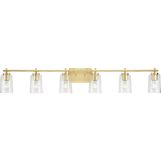 PROGRESS LIGHTING P300372-012 Satin Brass Adley Collection Six-Light New Traditional Satin Brass Clear Glass Bath Vanity Light