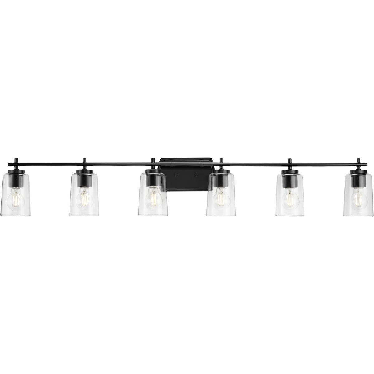PROGRESS LIGHTING P300372-031 Matte Black Adley Collection Six-Light New Traditional Matte Black Clear Glass Bath Vanity Light