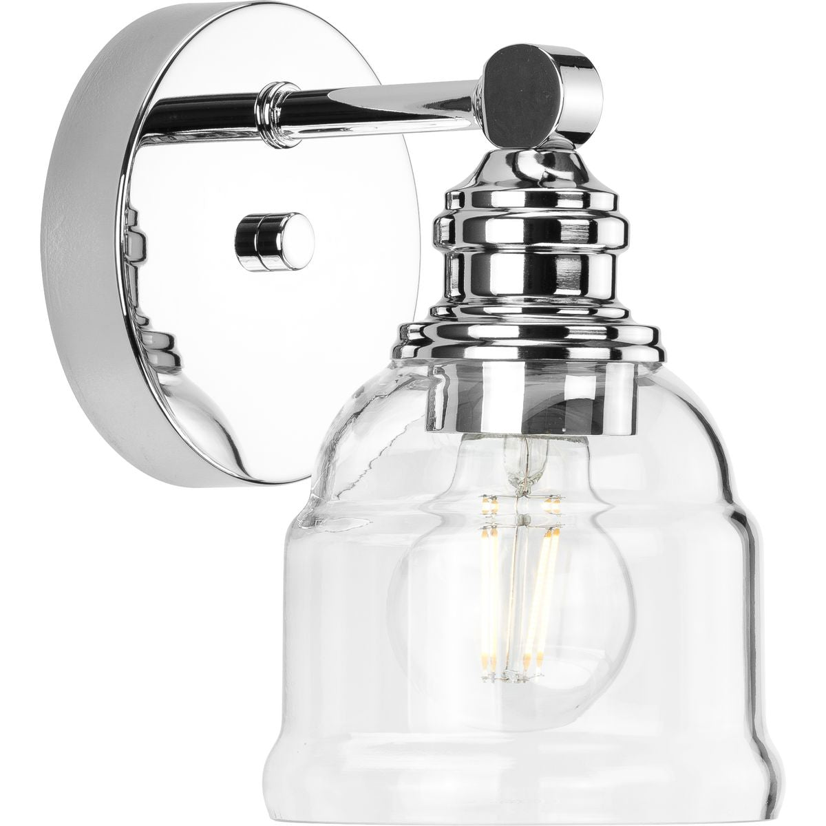 PROGRESS LIGHTING P300373-015 Polished Chrome Ambrose Collection One-Light Farmhouse Polished Chrome Clear Glass Bath Vanity Light